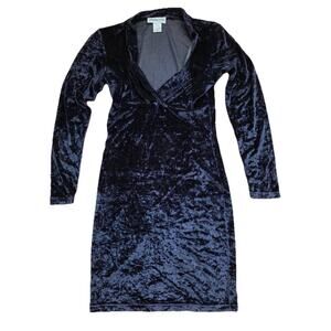 Perspective Vintage Jersey Womens Dress Velvet V-neck Navy Medium  A001276